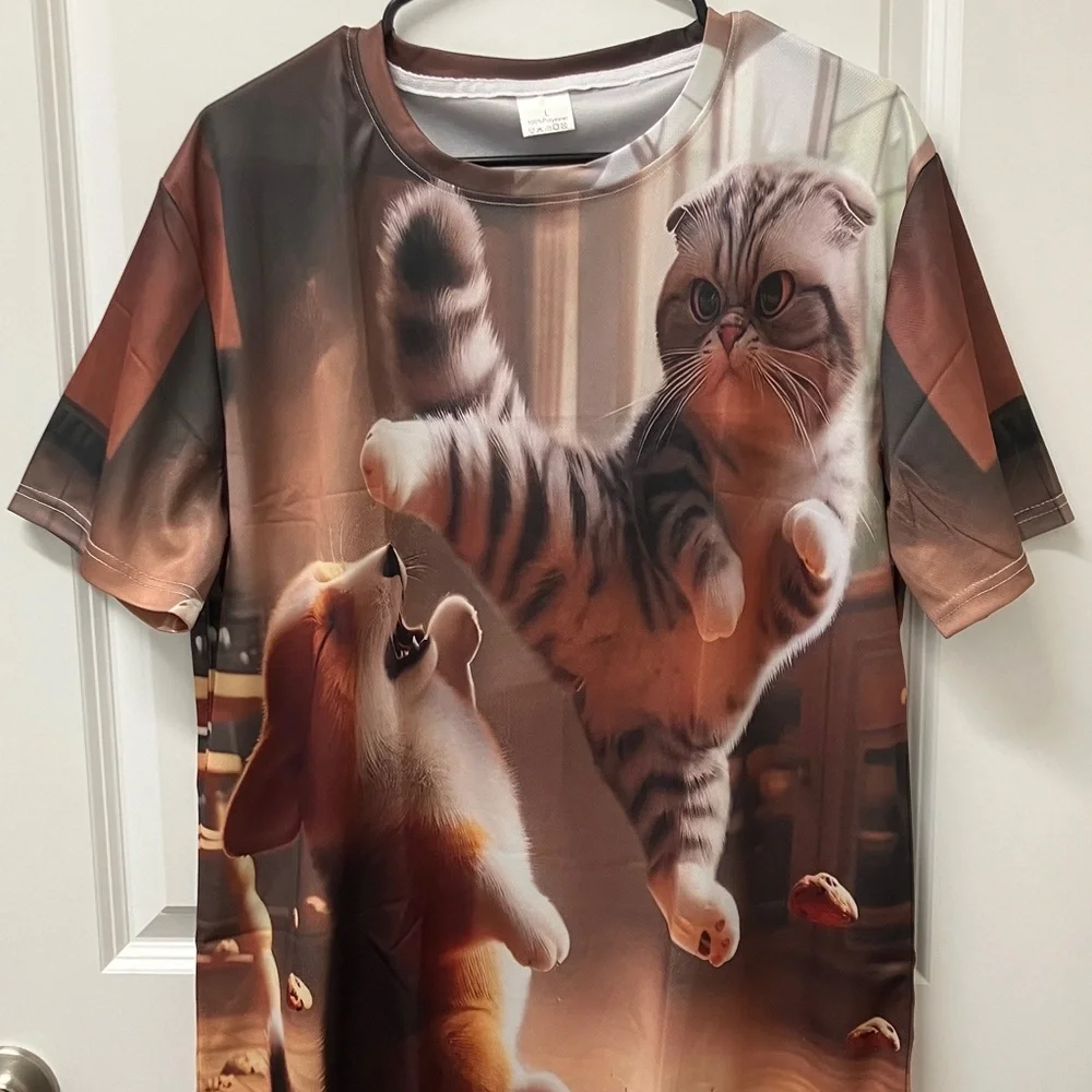 NWT Men's Cat and Dog Ninja Graphic T-Shirt, Short Sleeve, Various Sizes